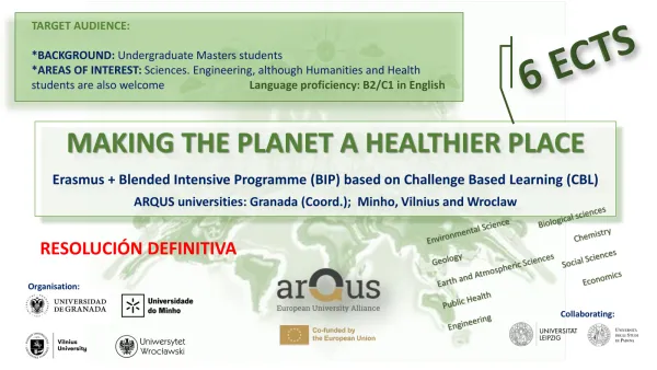 Relación definitiva de solicitudes seleccionadas, suplentes y excluidas de la Convocatoria de plazas en el marco de programas de movilidad combinada Erasmus+ titulado “Making the planet a healthier place”