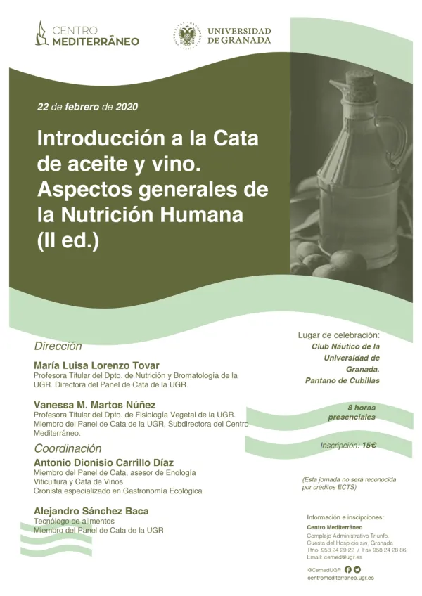 Curso Introducción a la Cata de aceite y vino. Aspectos generales de la Nutrición Humana