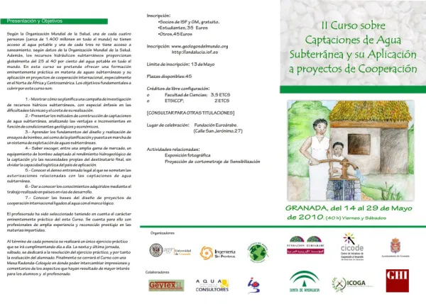 II Curso sobre captación de agua subterránea y su aplicación a proyectos de cooperación