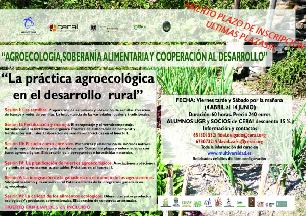 Abierto plazo inscripción del Curso: LA PRACTICA AGROECOLOGICA EN EL DESARROLLO RURAL