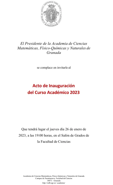 Acto de Inauguración del Curso Académico 2023 de la Academia de Ciencias Matemáticas, Físico-Químicas y Naturales de Granada