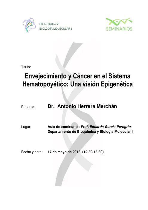Envejecimiento y Cáncer en el Sistema Hematopoyético: Una visión Epigenética