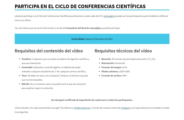 Se buscan ponentes - Ciclo de Conferencias Científicas EventEX