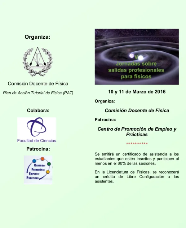 V Jornadas Profesionales sobre Salidas Profesionales en Física