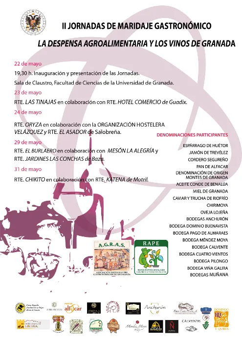 Inscripción de las II Jornadas de Maridaje Gastronómico. La Despensa agroalimentaria y los vinos de Granada