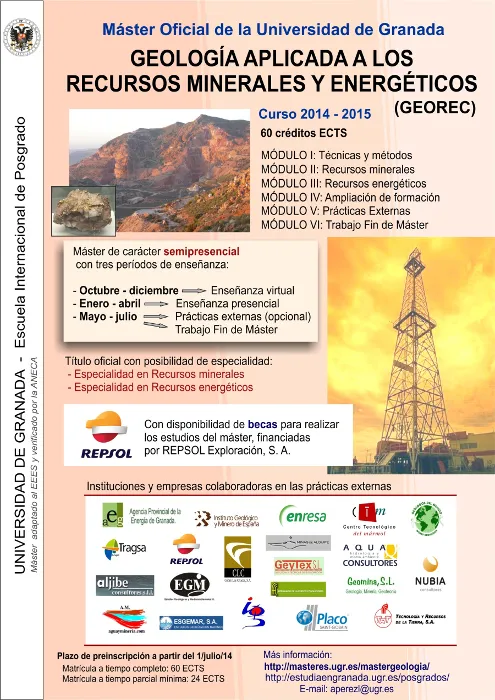 Máster Oficial en Geología aplicada a los recursos minerales y energéticos