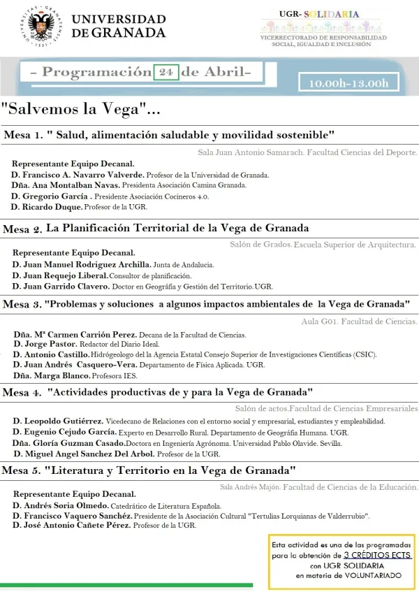 Mesas de debate: “La Universidad y la Vega de Granada”