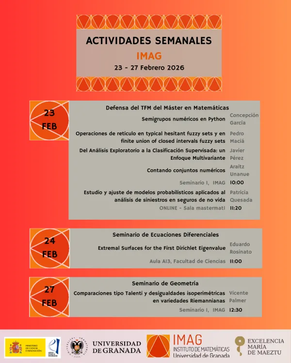 Agenda de actividades académicas del IMAG – Semana del 23 al 27 de febrero de 2026 