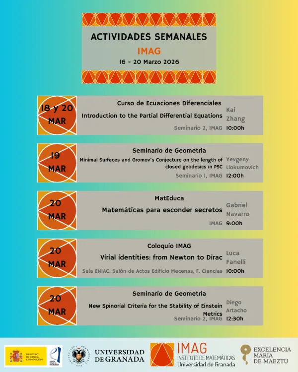 Agenda de actividades académicas del IMAG – Semana del 16 al 20 de marzo de 2026 