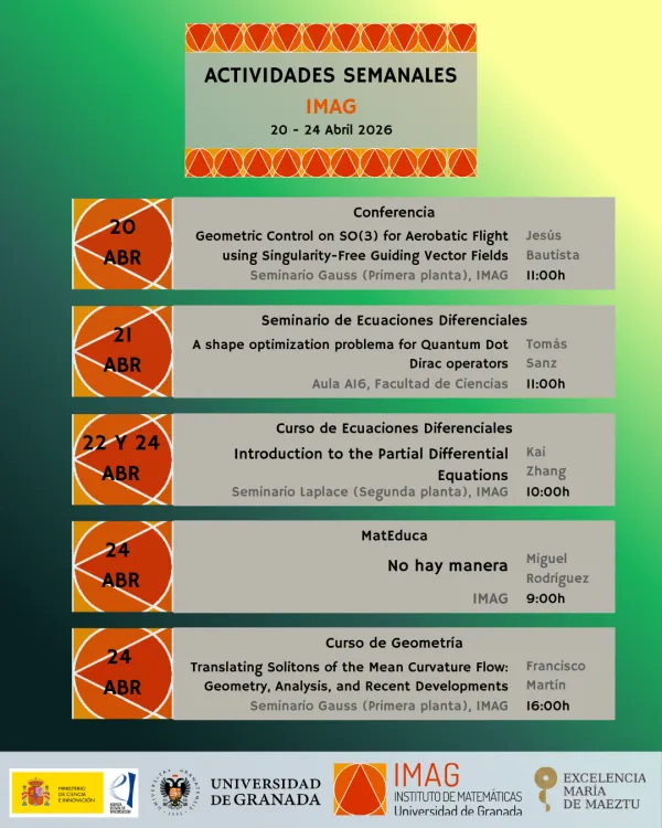 Agenda de actividades académicas del IMAG – Semana del 20 al 24 de abril de 2026
