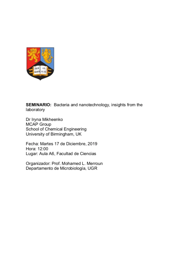 Seminario: Bacteria and nanotechnology, insights from the laboratory